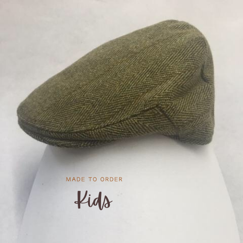 Kids Tweed Flat Cap Rain hat with elasticated back Made in UK - Free Life's Love