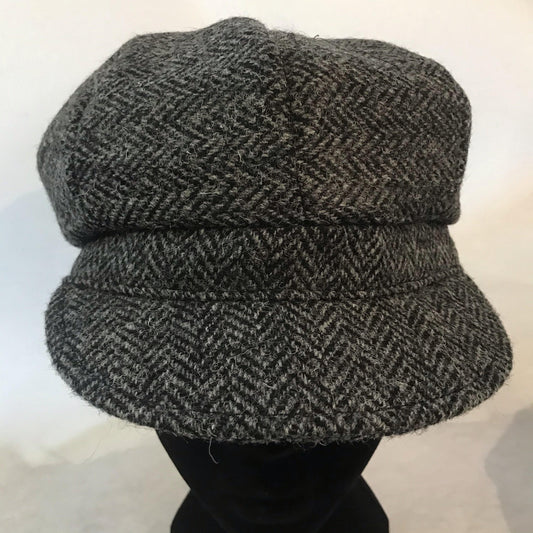 Ladies Harris Tweed Grey Black Baker Boy Rain Hat Made in UK - Free Life's Love